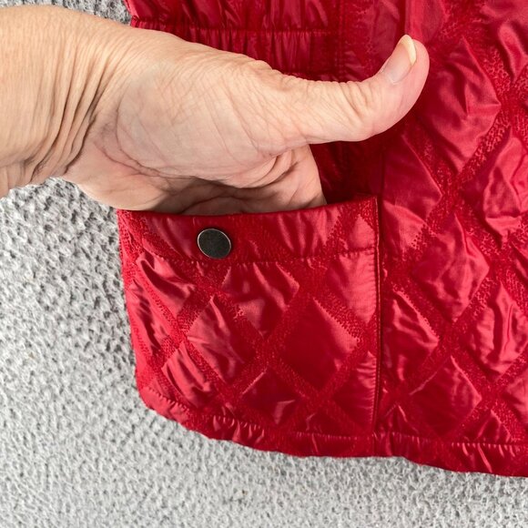 Chicos Jacket Womens 0 US Small Red Textured Diamond Vest Sleeveless Zip Pockets - Picture 5 of 10